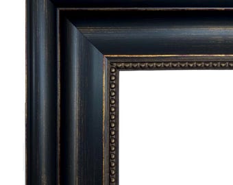 Distressed Black and Gold Wall Picture Frame, Canvas Art Photo Frame 3" Wide, Custom Size Available, West Frames Montreal Frame