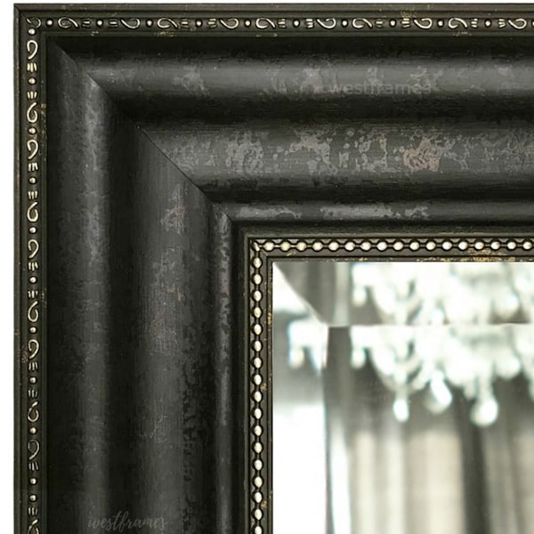 West Frames Distressed Charcoal Black Decorative Bathroom Vanity Large Framed Wall Mirror