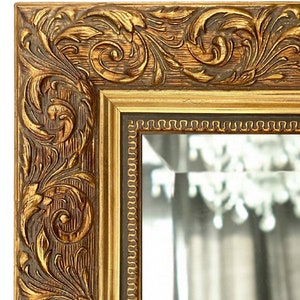 West Frames Bella French Ornate Embossed Antique Gold Framed Wall Mirror