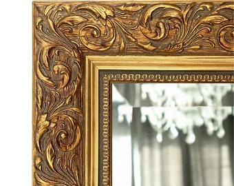 West Frames Bella French Ornate Embossed Antique Gold Framed Wall Mirror