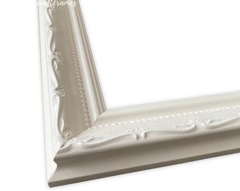 French Ornate Shabby Chic White Picture Frame, Canvas Photo Portrait Art 2&quot; Wide, Custom Frames For Wall Art, West Frames Camilla Frame