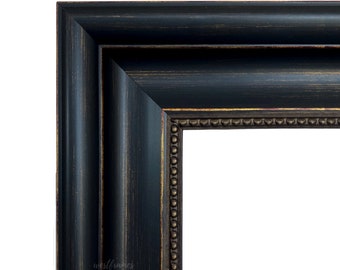 Distressed Black and Gold Wall Picture Frame, Canvas Art Photo Frame 3" Wide, Custom Size Available, West Frames Montreal Frame