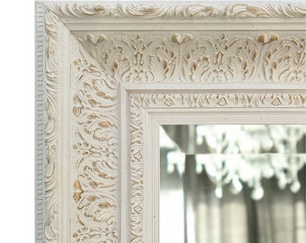 West Frames Elegance French Ornate Embossed Antique White Gold Framed Wood Wall Mirror