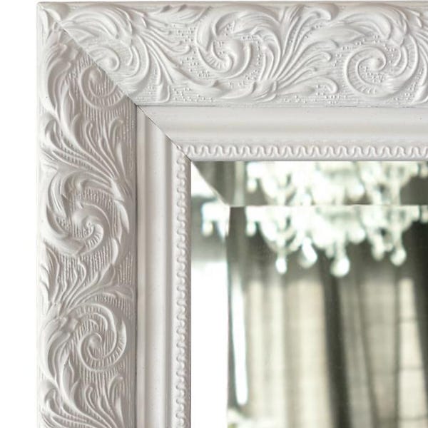 West Frames Bella French Ornate Embossed White Finish Framed Wall Mirror