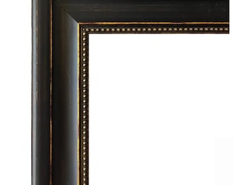 Distressed Black Gold Wall Picture Frame, Canvas Art Photo Frame 2" Wide, Custom Frames For Wall Art, West Frames Montreal Frame