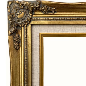 West Frames Daisy Antique Gold Leaf Wood Ornate French Baroque Picture Frame with Linen Liner 3&quot;, Canvas Art Photo Portrait Gallery Frame