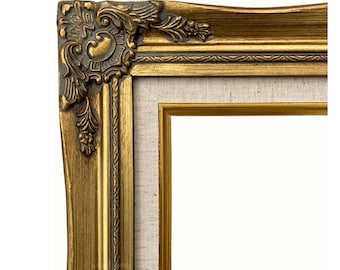 West Frames Daisy Antique Gold Leaf Wood Ornate French Baroque Picture Frame with Linen Liner 3", Canvas Art Photo Portrait Gallery Frame