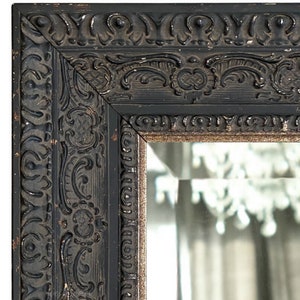 West Frames Parisienne French Ornate Wood Framed Wall Mirror Antique Black Patina Finish