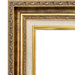 Antique Gold Ornate Picture Frame Natural Linen Liner 3", Canvas Photo Gallery Frame, Custom Frames For Wall Art, West Frames Adela Frame