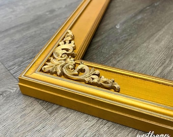 Vintage Gold French Baroque Picture Frame, Ornate Wood Gallery, 2.5"