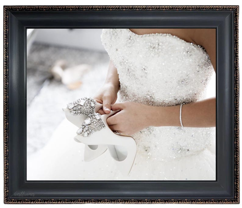 Black Ornate Gold Wall Picture Frame, Canvas Art Photo Museum Gallery Frame 2.25" Wide, Custom Frames For Wall Art, West Frames Pierre Frame