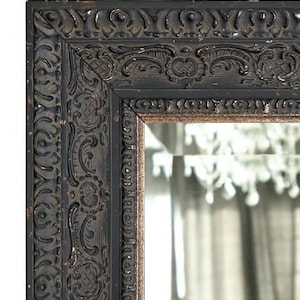 West Frames Parisienne French Ornate Wood Framed Wall Mirror Antique Black Patina Finish
