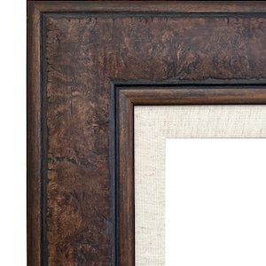 Rustic Distressed Walnut Brown Picture Frame with Linen Liner, Canvas Art Photo Frame 3.75" Wide, West Frames Marcello Frame