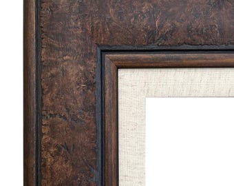 Rustic Distressed Walnut Brown Picture Frame with Linen Liner, Canvas Art Photo Frame 3.75" Wide, West Frames Marcello Frame