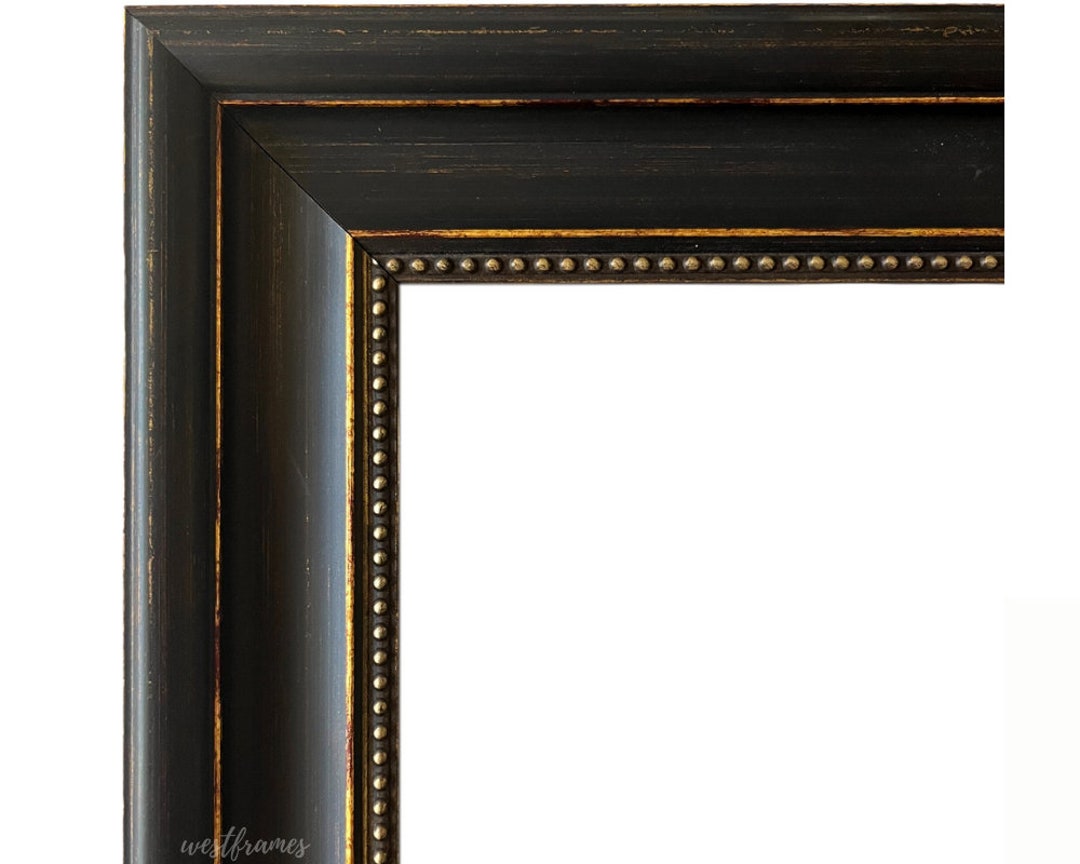 Distressed Black Gold Wall Picture Frame, Canvas Art Photo Frame 2 Wide