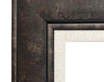 Rustic Distressed Dark Charcoal Brown Picture Frame with Linen Liner, Canvas Art Photo Frame 3.75" Wide, West Frames Marcello Frame