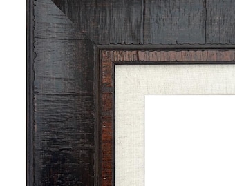 Rustic Distressed Dark Espresso Walnut Picture Frame with Linen Liner, Canvas Art Photo Frame 3.75" Wide, West Frames Lodge Frame
