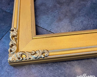 Vintage Gold Leaf Picture Frame, French Baroque Ornate Wood, 2.5" Wide