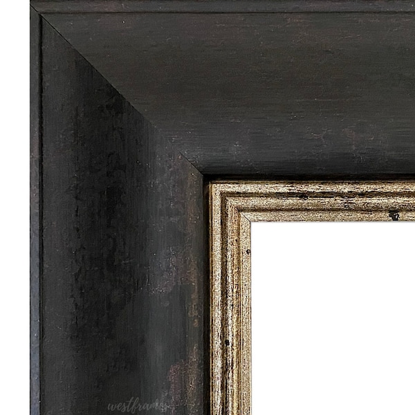 West Frames Marco Distressed Black Charcoal with Silver Gold Lining Wall Picture Frame 3.25" Wide