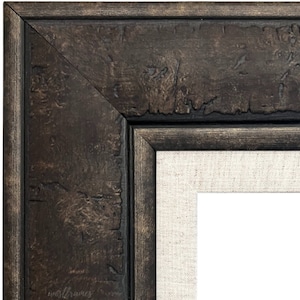 Rustic Distressed Dark Charcoal Brown Picture Frame with Linen Liner, Canvas Art Photo Frame 3.75&quot; Wide, West Frames Marcello Frame