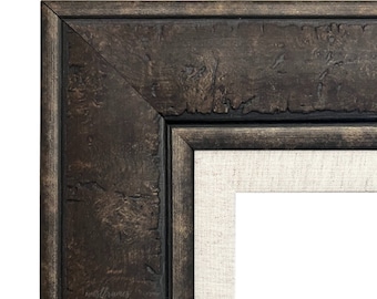 Rustic Distressed Dark Charcoal Brown Picture Frame with Linen Liner, Canvas Art Photo Frame 3.75" Wide, West Frames Marcello Frame