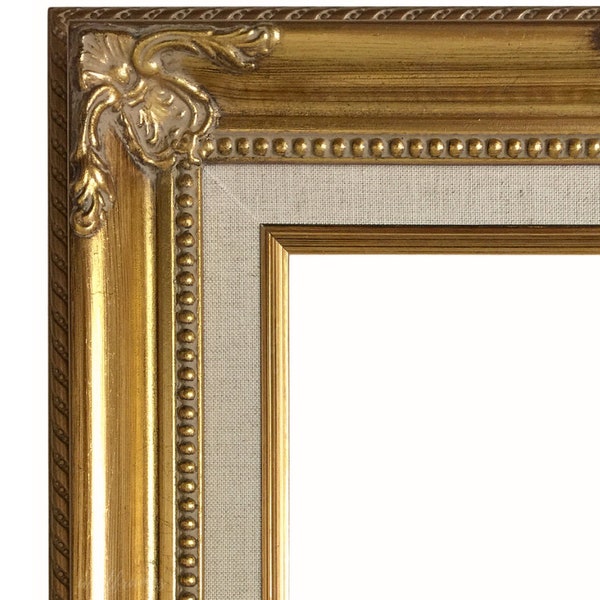 Antique Gold French Baroque Vintage Picture Frame Natural Linen Liner 3", Canvas Art Photo Portrait Gallery Frame, West Frames Estelle Frame