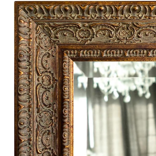 West Frames Parisienne French Ornate Wood Framed Wall Mirror Antique Gold Patina Finish