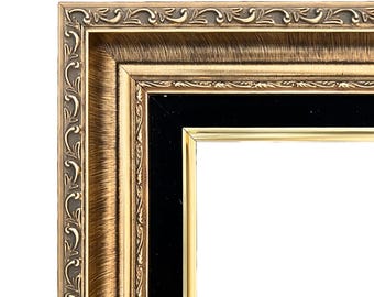 Antique Gold Ornate Picture Frame Black Linen Liner 3&quot;, Canvas Photo Gallery Frame, Custom Frames For Wall Art, West Frames Adela Frame