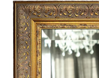 West Frames Majesty French Ornate Embossed Antique Gold Framed Wall Mirror