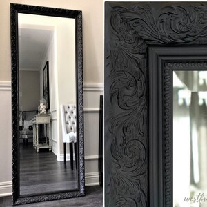 West Frames Bella French Ornate Embossed Wood Framed Leaner Floor Mirror Vintage Black