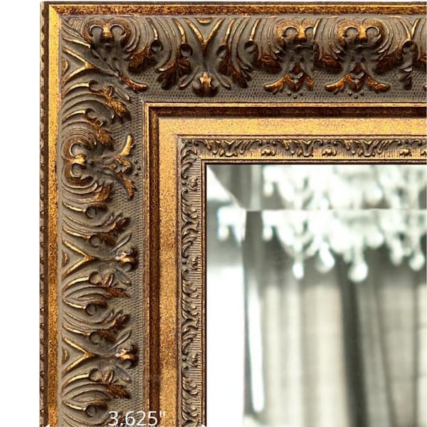 Victoria French Ornate Gold Framed Wall Mirror, Antique Baroque Embossed Solid Wood Mirror, Vintage Bathroom Vanity Mirror, West Frames