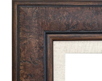 Rustic Distressed Walnut Brown Picture Frame with Linen Liner, Canvas Art Photo Frame 3.75" Wide, West Frames Marcello Frame
