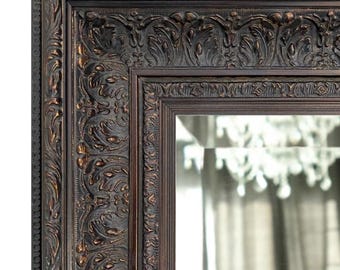 West Frames Elegance French Ornate Embossed Antique Dark Bronze Framed Wood Wall Mirror