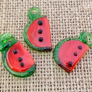 3 | 5 | 10 Slice of Watermelon Charms Beads | Lampwork Glass | Food Jewelry Beads | 10-15x22-25mm