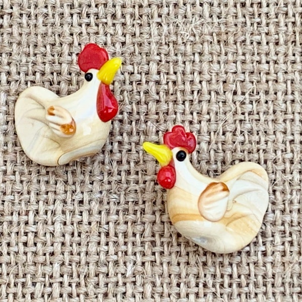 3 | 5 | 10 Brown Chicken Beads | Lampwork Glass | Animal Beads | Chicken Earrings | 18x24x10mm