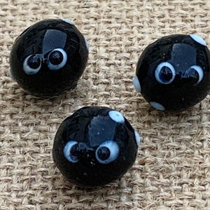 3 | 5 Black & White Goofy Ghost Beads | Lampwork Glass | Halloween Jewelry | Ghost Earrings | 12mm