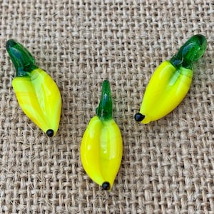 5 | 10 | 25 Yellow Banana Beads Charms | Lampwork Glass | Fruit Jewelry |  11-14x24-27mm