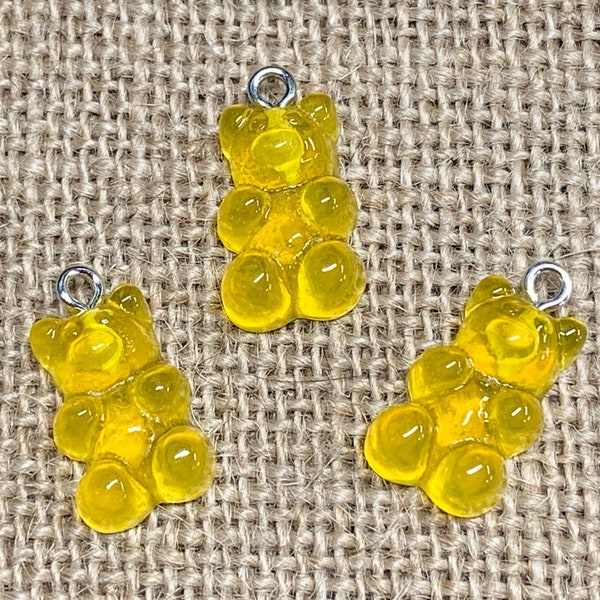 5 | 10 | 20 Golden Yellow Gummy Bear Charms | Acrylic | Candy Jewelry | Kids Charms | 11x20mm