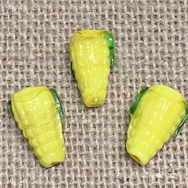 5 | Yellow Corn on the Cob Beads |  Lampwork Glass Beads  | 10x15mm