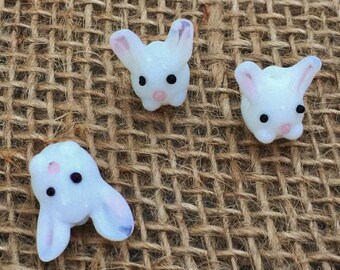 3 | 10 Easter Bunny Beads |  Lampwork Glass | Easter Jewelry | White Rabbit | 15x17mm