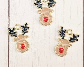 5 | 10 | 25 Rudolph the Red Nose Reindeer Charms | Christmas Jewelry | 13x17mm