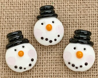Lot UU DESTASH Seven Coordinating Red and White Snowman and Snowflake Lampwork Beads