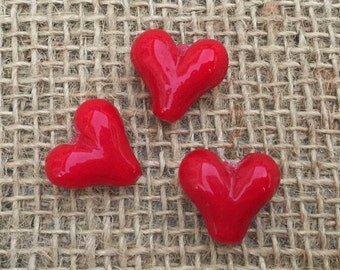 3 | 5 Big Red Heart Beads | Lampwork Glass Beads | Valentine Hearts | 20x20mm