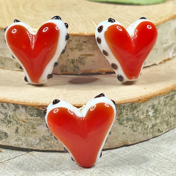 3 | 5 Hollywood Heart Beads | Lampwork Glass | Heart Jewelry |  20x20mm