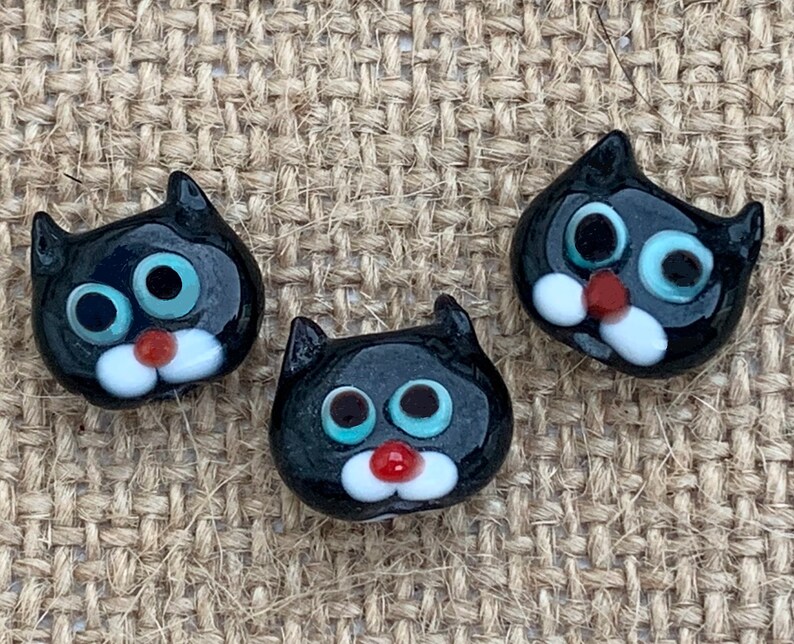 1 3 5 Black Cat Head Beads Lampwork Glass Halloween Etsy UK