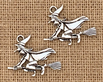 1 | Large Flying Witch Charm | Halloween Jewelry | Pendant | 30x40cm