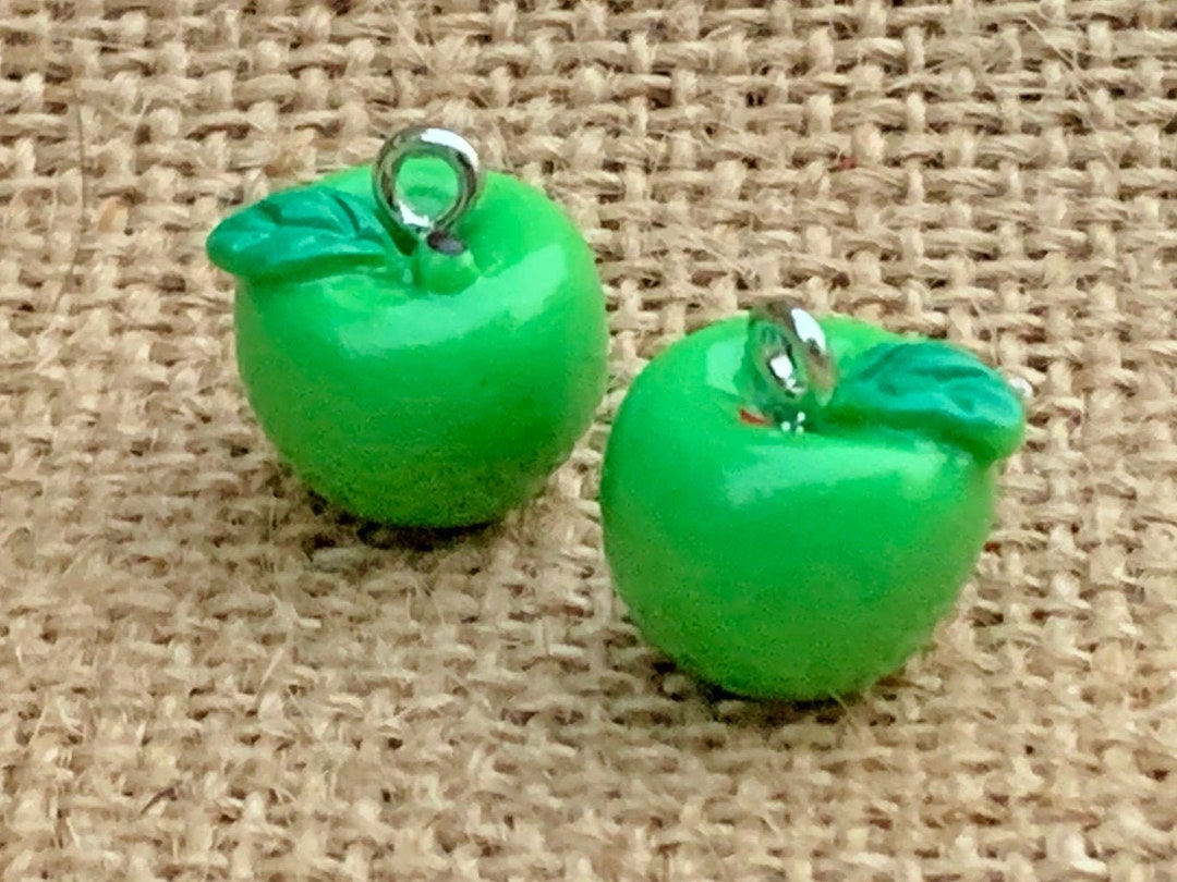 1 Green Apple Charms Resin Apple Earrings Apple Jewelry Charms 13x15mm