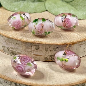 3 | 5 | 10 | 25 Pink Rose Barrel | Lampwork Glass Beads |