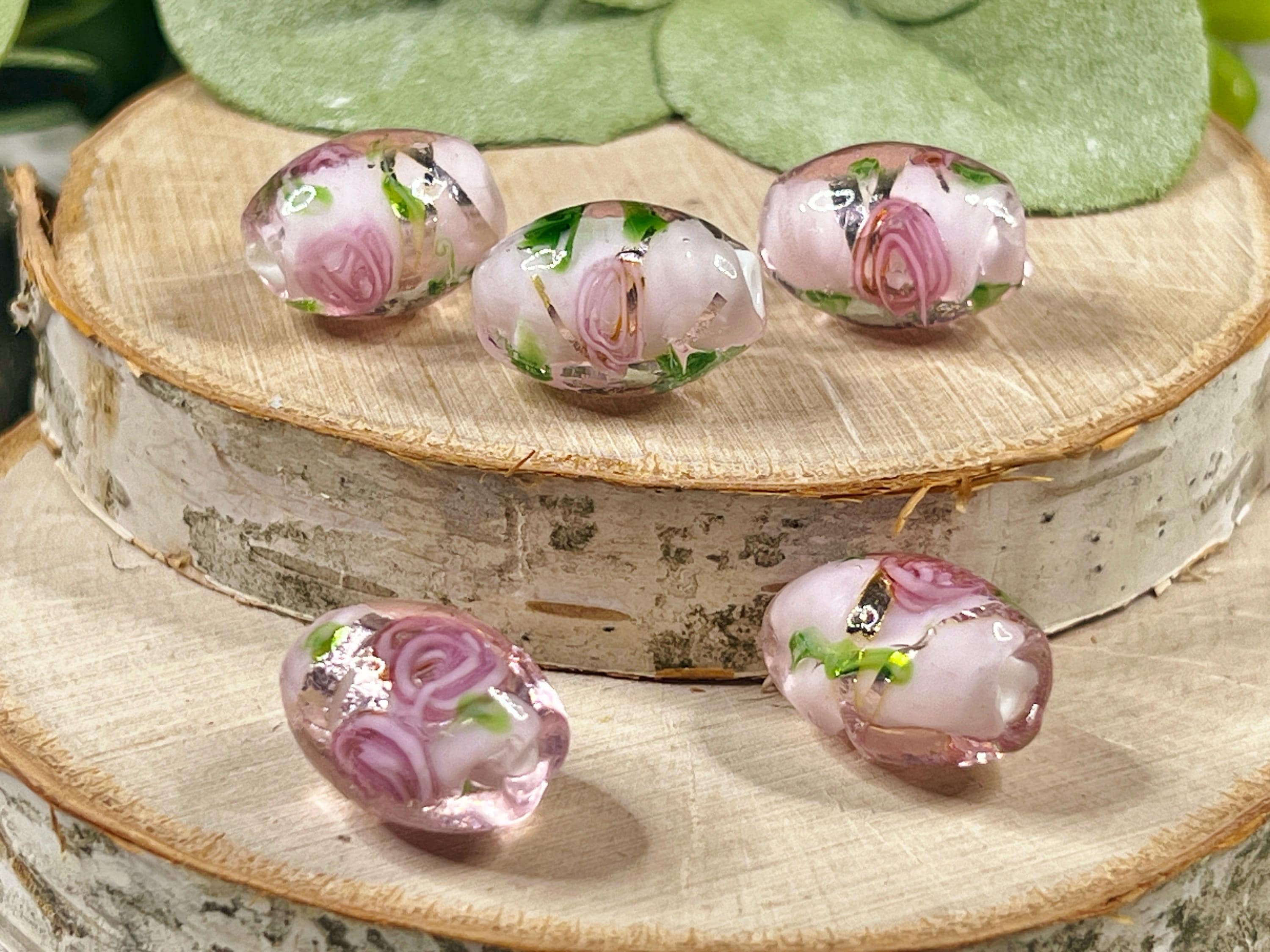 3 | 5 | 10 | 25 Pink Rose Barrel | Lampwork Glass Beads |