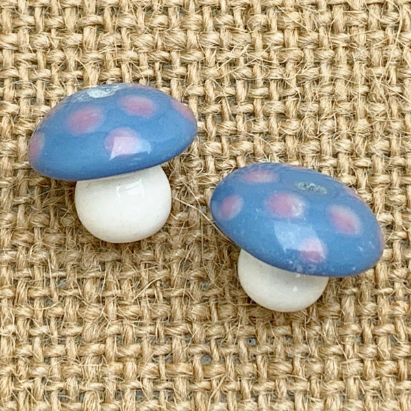 3 | Blue Toadstool Spotted Mushrooms | Lampwork Glass Beads | Mushroom Jewelry | 14x16mm